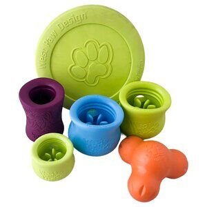 West Paw Mixed Size Dog Toy Bundle (6) | Toppl, Tux, Zisc, Funnl | Enrichment